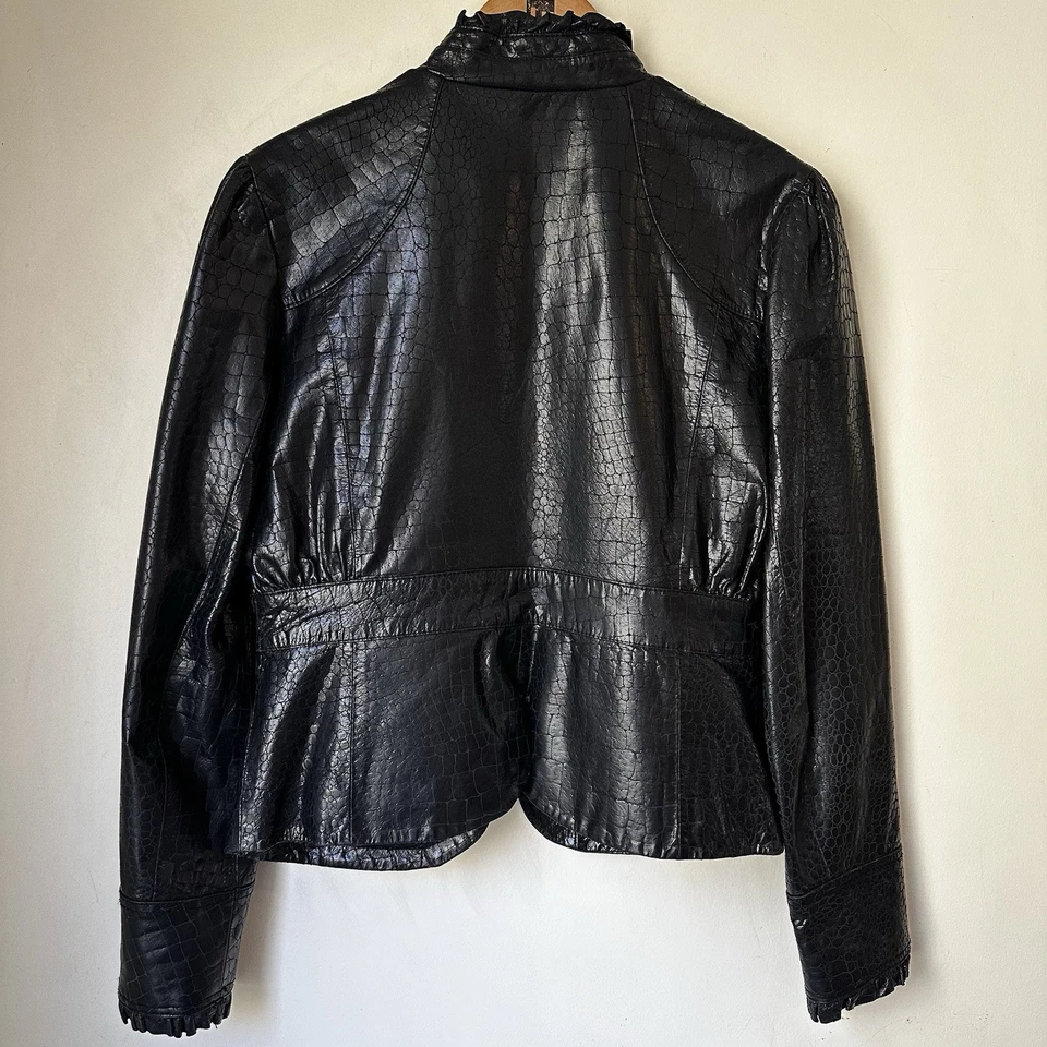 Abrigo Chaqueta BEBE Vintage Y2K Cuero Estampado Animal Genuino RARO NEGRO Talla M Foto 4 de 4