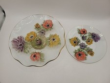 Pilkington Chance Serving Platter Set Glass Art Plate Poppy Flower 1965 Vintage