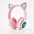 Kids Wireless Bluetooth Cat Ear Headphones LED Light Over Ear Headset