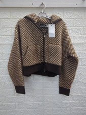 New Zara Faux Fur Combination Knit Bomber Jacket Womens Size Large