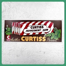 1950s Curtiss Peppermint Gum Vintage Advertising Sign 28" Cardboard Trolley Bus