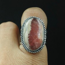 925 Sterling Silver Handmade Jewelry Rhodochrosite Gemstone Ring Size-7.5 US