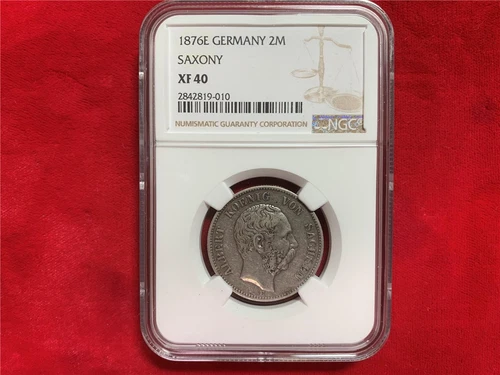 GERMANY SAXONY 1876-E 2 MARK NGC XF-40 SCARCE TYPE