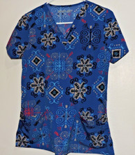 UA Flex scrub top SZ XS womens blue patterned active stretch