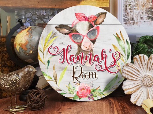 Letrero de nombre personalizado para niñas decoración de habitación guardería colgador de puerta linda vaca ANM001 - Imagen 9 de 10