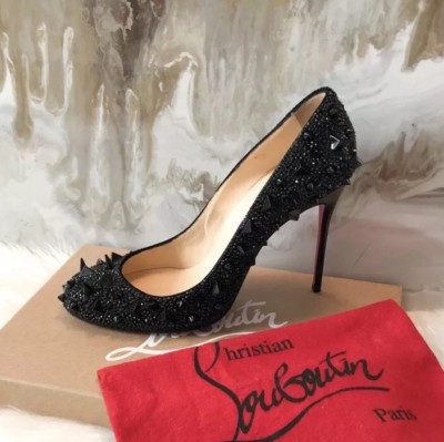 Christian Louboutin ブラック グリッター ハイヒール 38 $3800 Christian Louboutin Black Pot Pourri Fifi Spike Strass