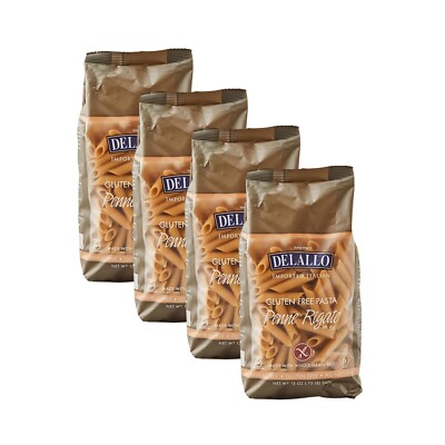 DeLallo Gluten Free Penne Pasta, 12 oz. Bag, Non GMO, Whole Grain (4-Pack)