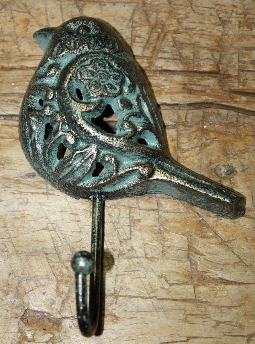 Cast Iron Antique Style BLUE BIRD Coat Hooks Hat Hook Rack Towel Dove  Garden