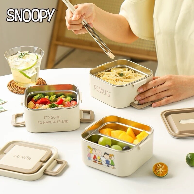 3 Pc Stainless Steel Food Grade Snoopy lunch Set With Bag | eBay