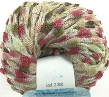 Mondial TAORMINA #953 Pinks Greens Tan Ribbon Shimmery Matte Opaque Yarn Skeins