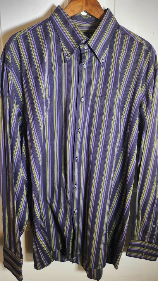Camisa Bachrach Para Hombres XL Multicolor Rayas Manga Larga Puños Franceses Foto 3 de 4