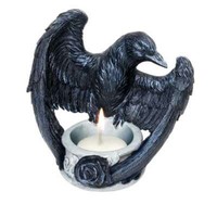 Alchemy Gothic Schwarzer Rabe Poe Rose Teelichthalter OffenflüGel Deko V28