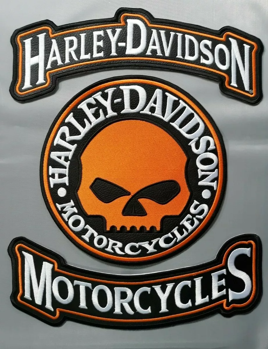 HARLEY DAVIDSON PARCHES BORDADOS 3PIEZAS CRANEO NARANJA CUERINA