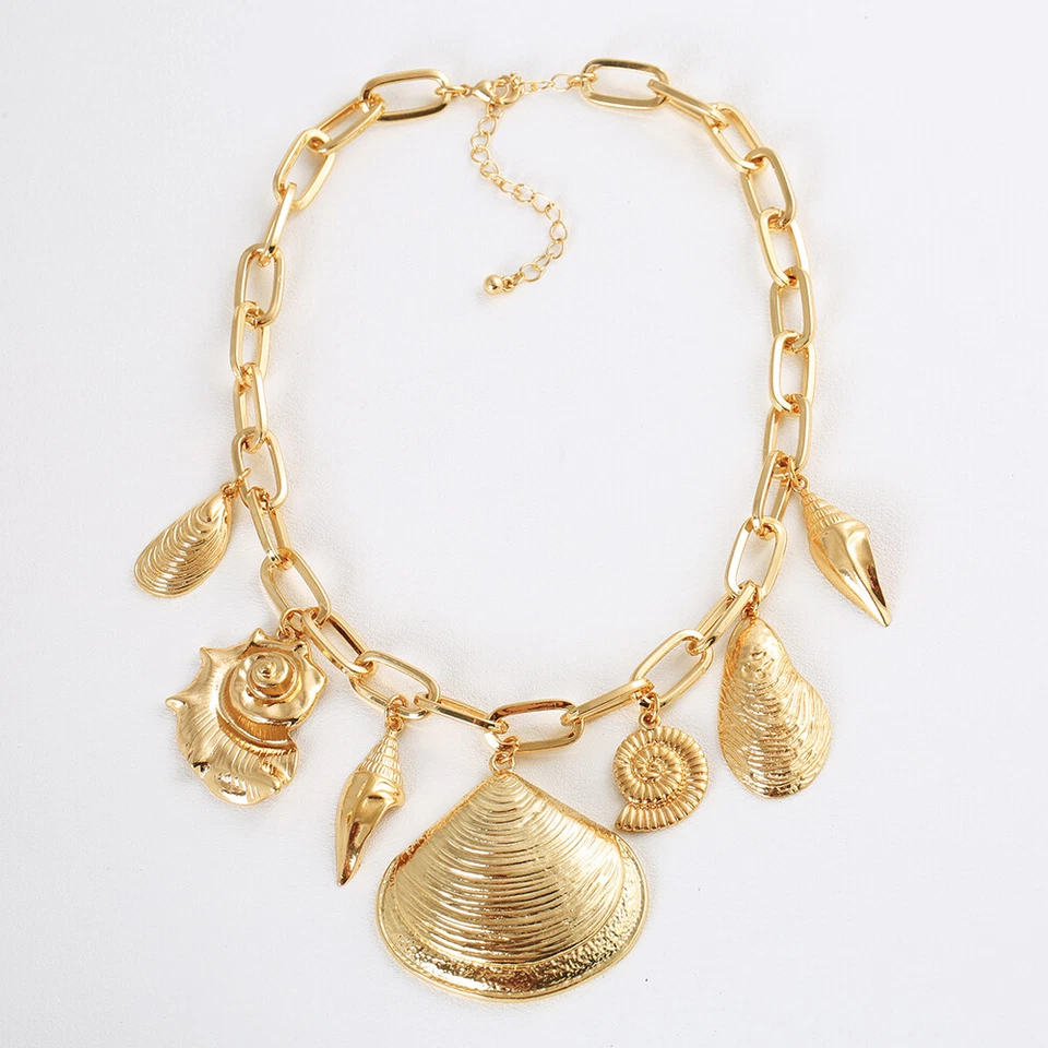 Zara золотой морской жизни оболочка подвеска нагрудник ожерелье женщин подарок отпуск ювелирных изделий - Изображение 2 из 4