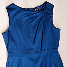 Tahari Dress Women's 14 Blue Cocktail Formal Asymetrical Neckline Sleeveless 