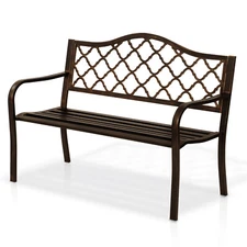 50" Outdoor Patio Seat Garden Bench Cast Iron Porch Chair Park Lawn Yard Benches