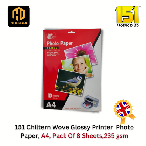 151 Chiltern Wove Glossy Printer Photo Paper, A4, Pack Of 8 Sheets,235