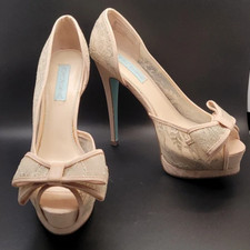 Betsey Johnson Platform Beige Lace Bow Peeptoe Heels "Vail" 9