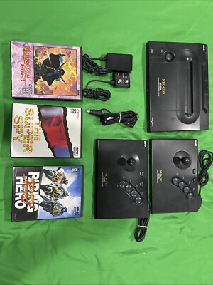 Neo Geo ***AES Gold*** System 2 Controllers OG Box & 3 Games | eBay