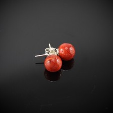 Budawi® rote Koralle Schaumkoralle Ohrstecker Kugel Perle 925er Silber Ohrringe