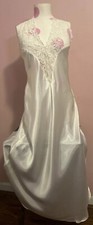 Vtg CIRCA 2000 Maxi Gown Slip Dress S Nylon Second Skin Low Back Lace Satin