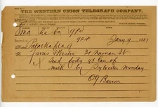 1887 Western Union Telegram Palatka FL 40 Gallons Milk Signed OG Barron Florida