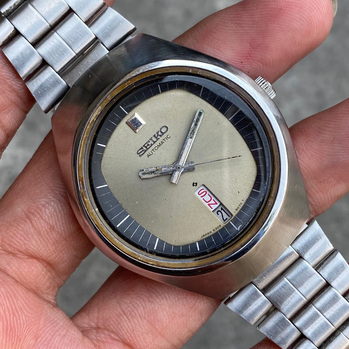 Rare Seiko Helmet Automatic 6309 8070 Day Date Display Mens Watch Vintage