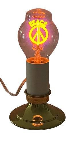 AEROLUX Vintage Peace Sign Light Bulb Neon Orange Table Lamp Working Condition - Picture 5 of 5