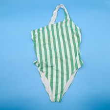 Victorias Secret One Shoulder Small Green White Striped One Piece Swimsuit New