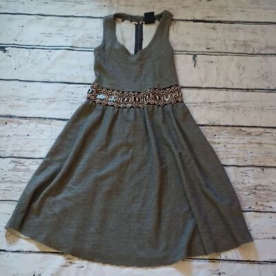 dolan t shirt dress Dolan T Shirt Messina Gray White Striped Beaded Waist Cotton Blend Dress XS