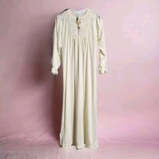 Vtg Merville Nightgown Pale Yellow Brushed Flannel Long Sleeve Cottagecore Med