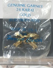 Harriet Carter Genuine Garnet 24 Karat Gold Electroplated Bow Tie Pin USA Made
