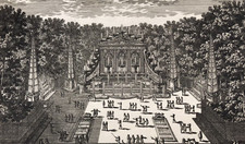Antique Original Etching Arc de Triomphe, Versailles, Garden, Architecture