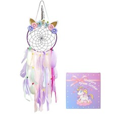 LED Lighted Up Unicorn Dream Catcher Wall Decor Colorful Feather Dreamcather ...