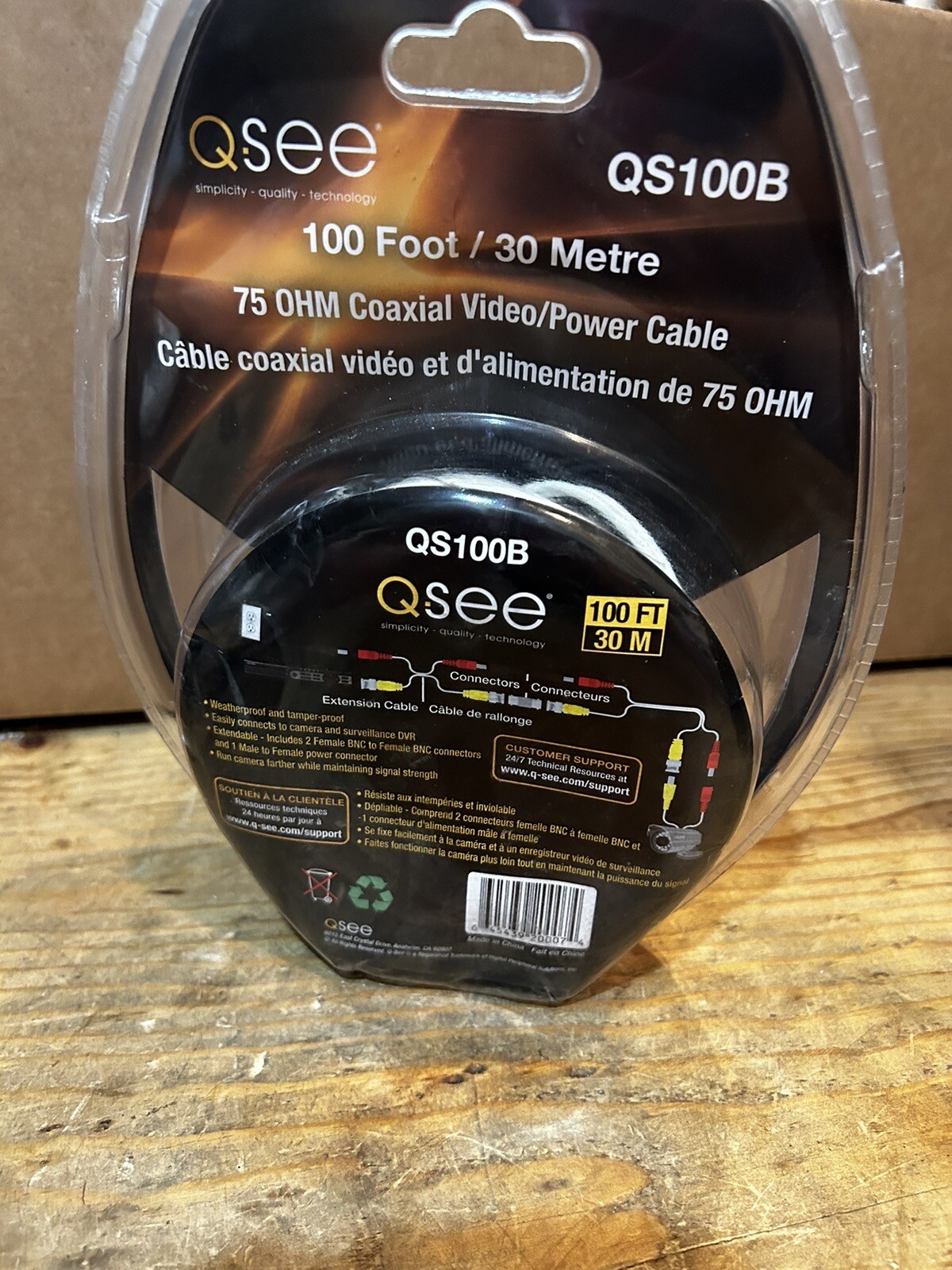 Q-SEE 100' BNC Coaxial Video Power Cable QS100B Security Camera System 75 Ohm