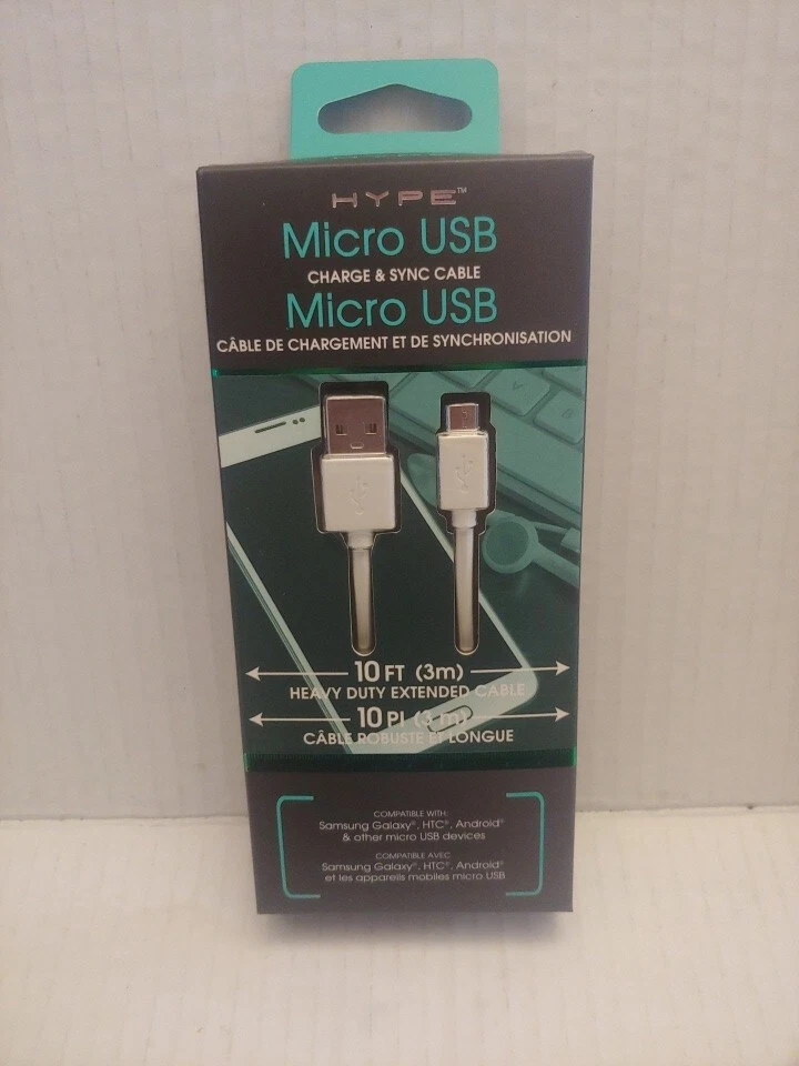 10ft Micro USB Charging Cable - Heavy Duty Extended Length, Durable Design - Image 3 of 4