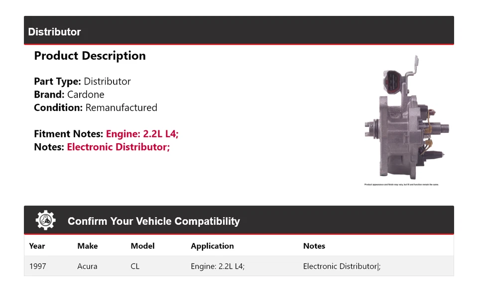 Tarjeta de distribuidor Acura CL 1997 2,2 L L L4 Foto 2 de 4
