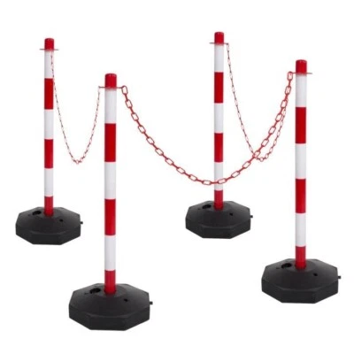 TRUE PRODUCTS Red & White Safety Crowd Barrier Security Fence Post Base Set & 10m Red Chain