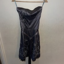 Jane Norman Grey/black floral strapless floaty cocktail/prom dress size 8