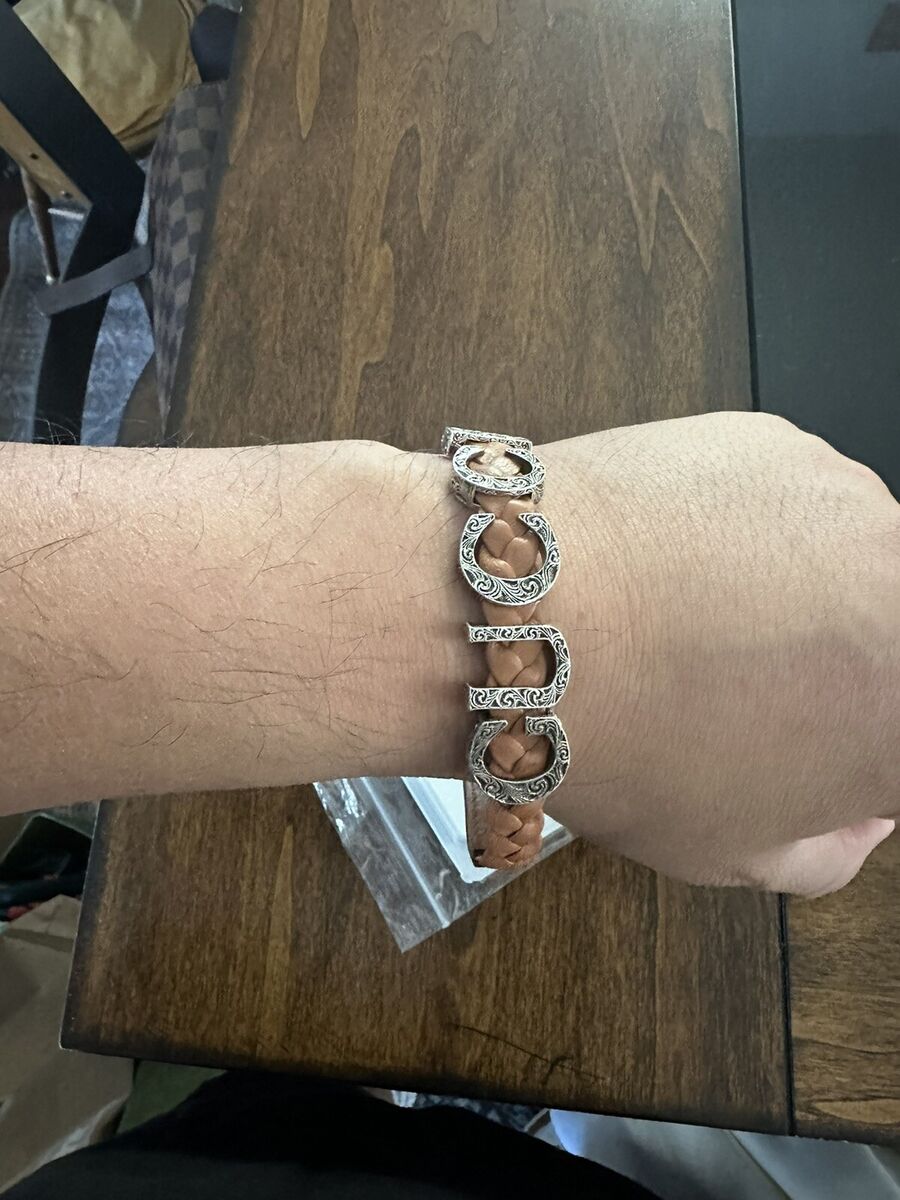 New In Box Gucci Braided Leather/Silver Garden Script New In Box Gucci Braided Leather/Silver Garden Script