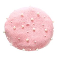 Women Beret Pearl Elegant Sweet Artist French Style Beret Beanie Cap Pink