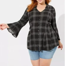 Torrid Fit And Flare Slub Button-Front Top Womens Sz 2 Fairy Y2K Dark Academia