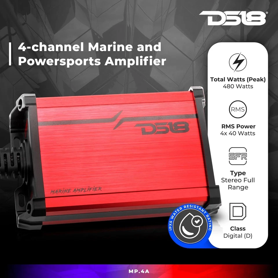 DS18 4" 2-Way Marine Speakers Bundle with Amplifier and Bluetooth Receiver - Image 3 of 4