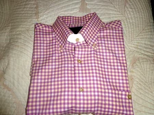 SCOTT BARBER Dress Shirt Men's Lavender Check Size Large 100% Cotton Fancy $155