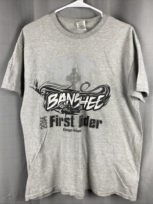 First Rider Sz L  Unisex Gray T-Shirt Banshee Kings Island Amusement Park 2014