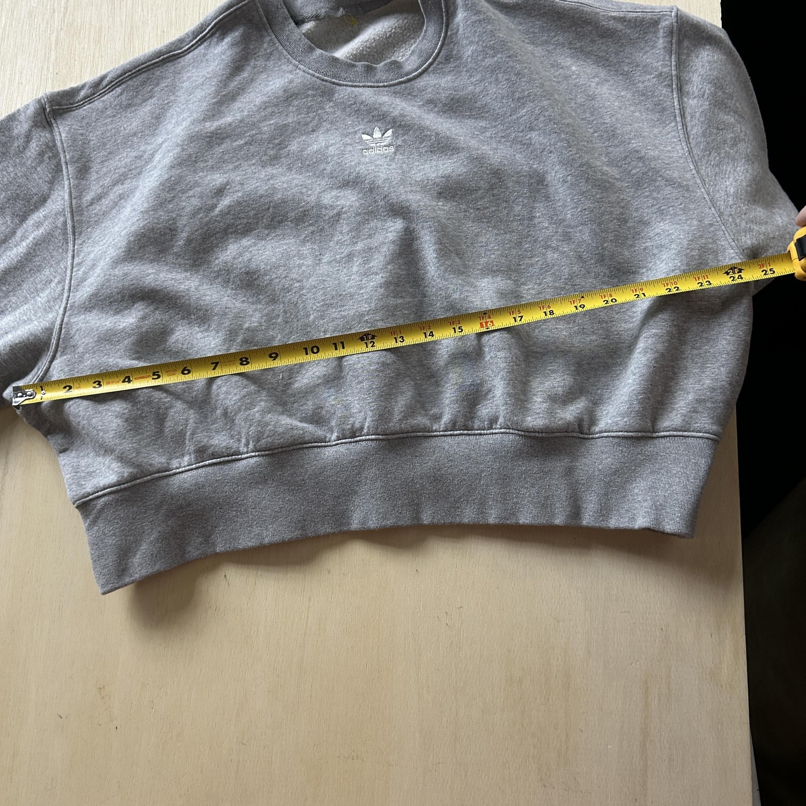 Adidas Originals Sweatshirt Womens Large Gray Cropped Fleece Pullover Trefoil thumbnail 6