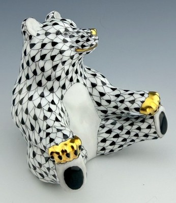   MINT HEREND Footsie Bear Black Fishnet Figurine ($450 Retail)