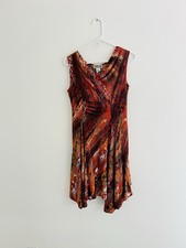 Vintage 90s Robbie Bee Red Orange Paint Splatter Stretchy Mini Dress Medium