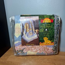 Disney The Lion King Sleepy Simba Jacquard Baby Cotton Woven Blanket VTG New