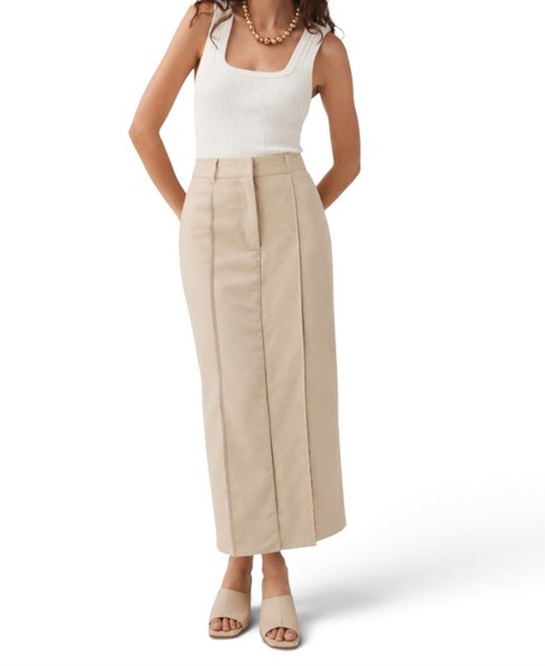 WHITE CLOSET Beige Column Pleat Maxi Skirt Size 10
